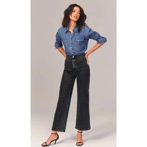 Ultra High Rise Cropped Wide Leg Jeans - Washed Black
